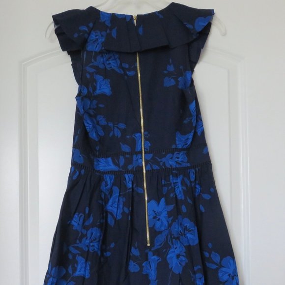 NWT Kate Spade Hibiscus Ruffle Dress 100% Cotton Navy & Blue - Size 2 - Picture 8 of 15